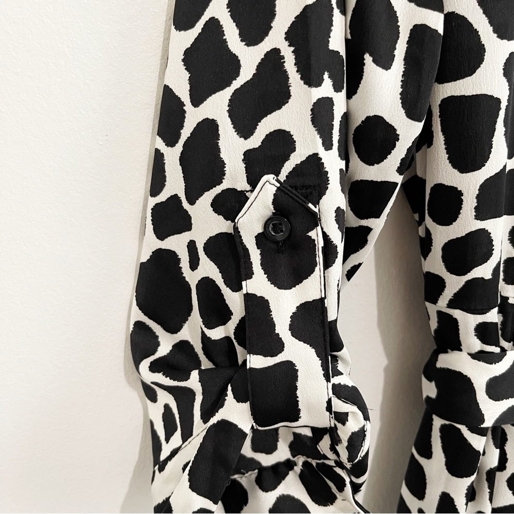 NWT INC Animal-Print Maxi Shirtdress Black White Belt Collar 3/4 Sleeve Size 16 - Picture 8 of 10